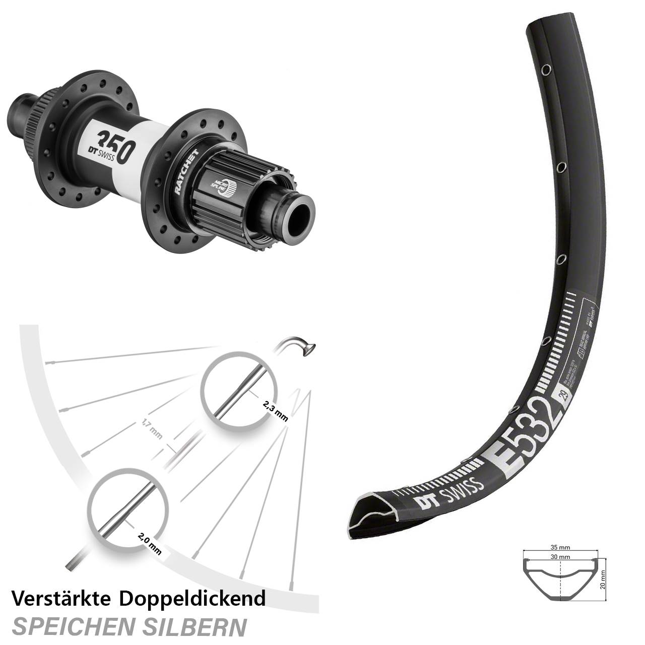 29 Zoll DT Swiss E532-350 Disc Hinterrad 12x142 Shimano Micro Spline