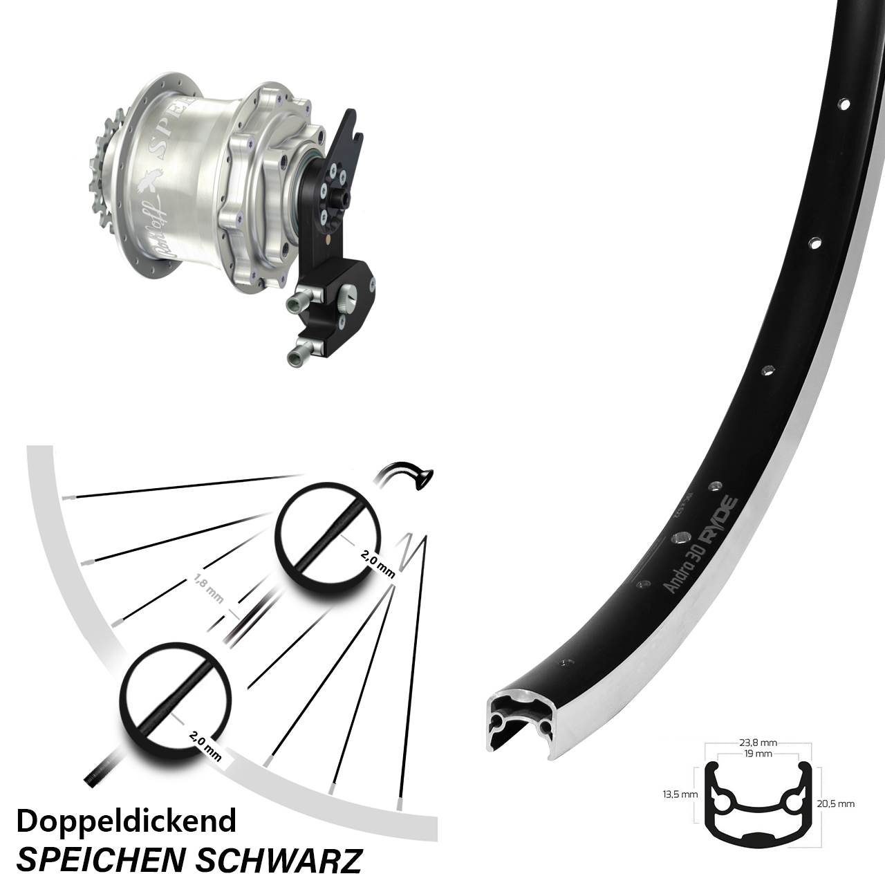 Ryde Andra 30 Hinterrad 28 Zoll mit Rohloff Speedhub CC OEM2 DB
