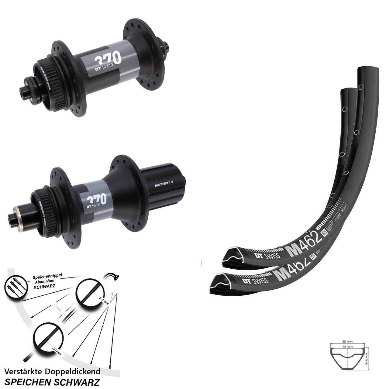 29 Zoll DT Swiss M462 370 QR Disc Laufradsatz 8-12 fach HG