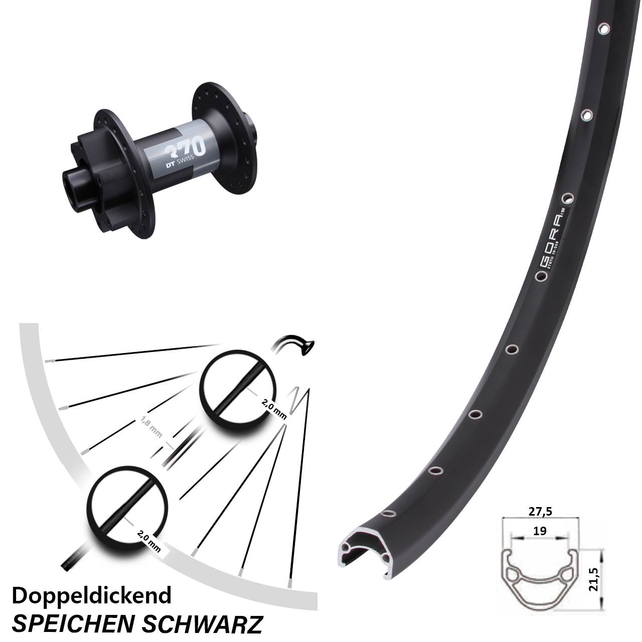 26 Zoll Gora 19 DT Swiss 370 Vorderrad 6-Loch 15x100