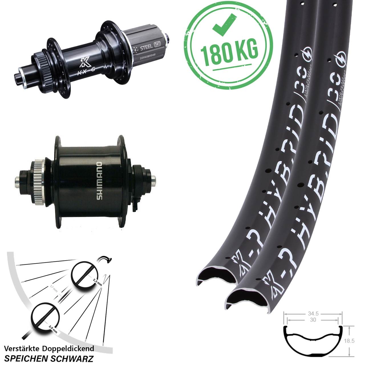 Disc Laufradsatz QR 29 Zoll KX-GSR Hybrid 30 verstärkt Shimano DH-UR700 8-12f HG