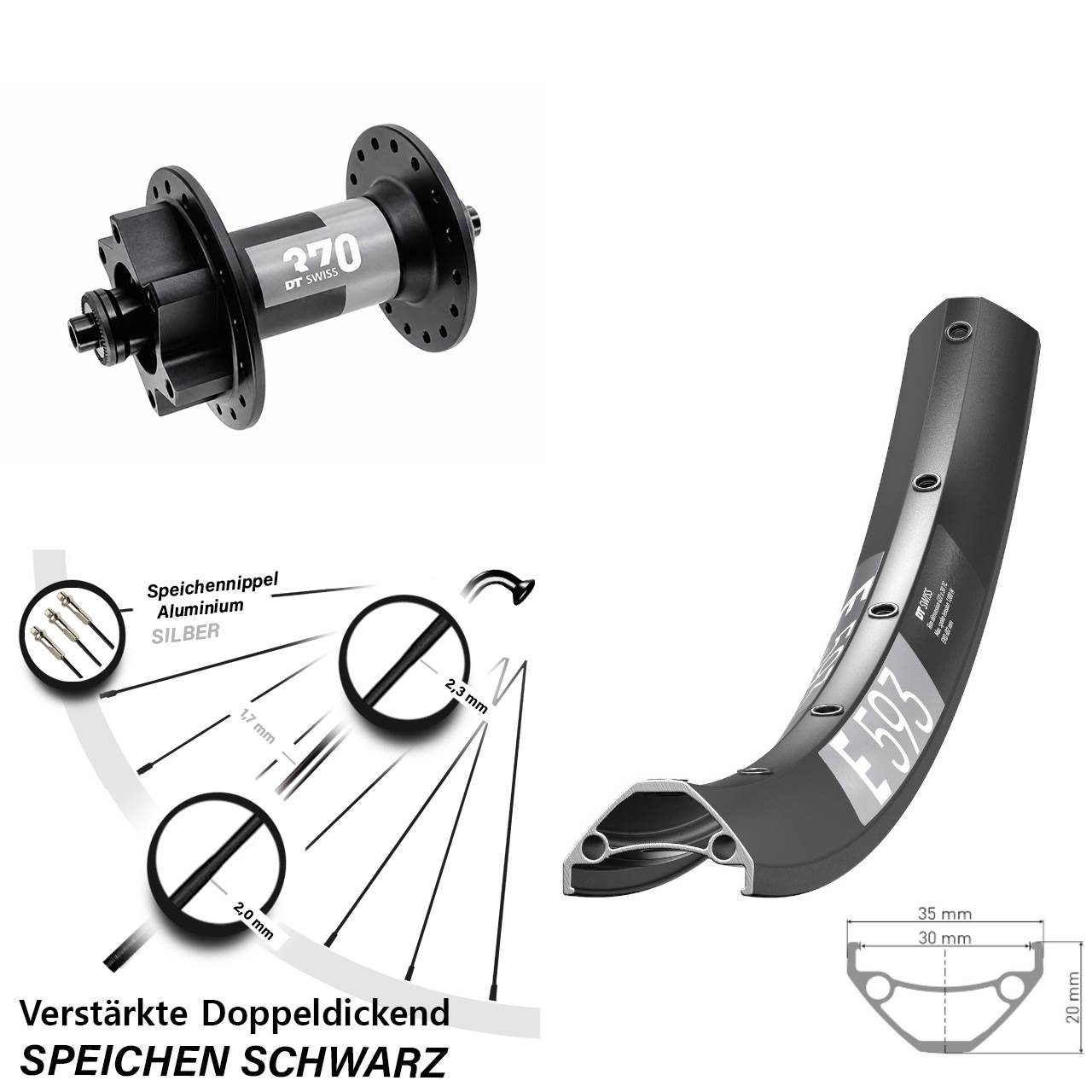 Vorderrad 6-Loch 29 Zoll DT Swiss E 593-370 für Schnellspanner
