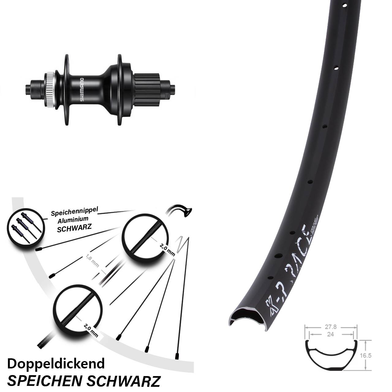 KX-R Race Shimano MT500 Hinterrad Centerlock für Schnellspanner Micro Spline