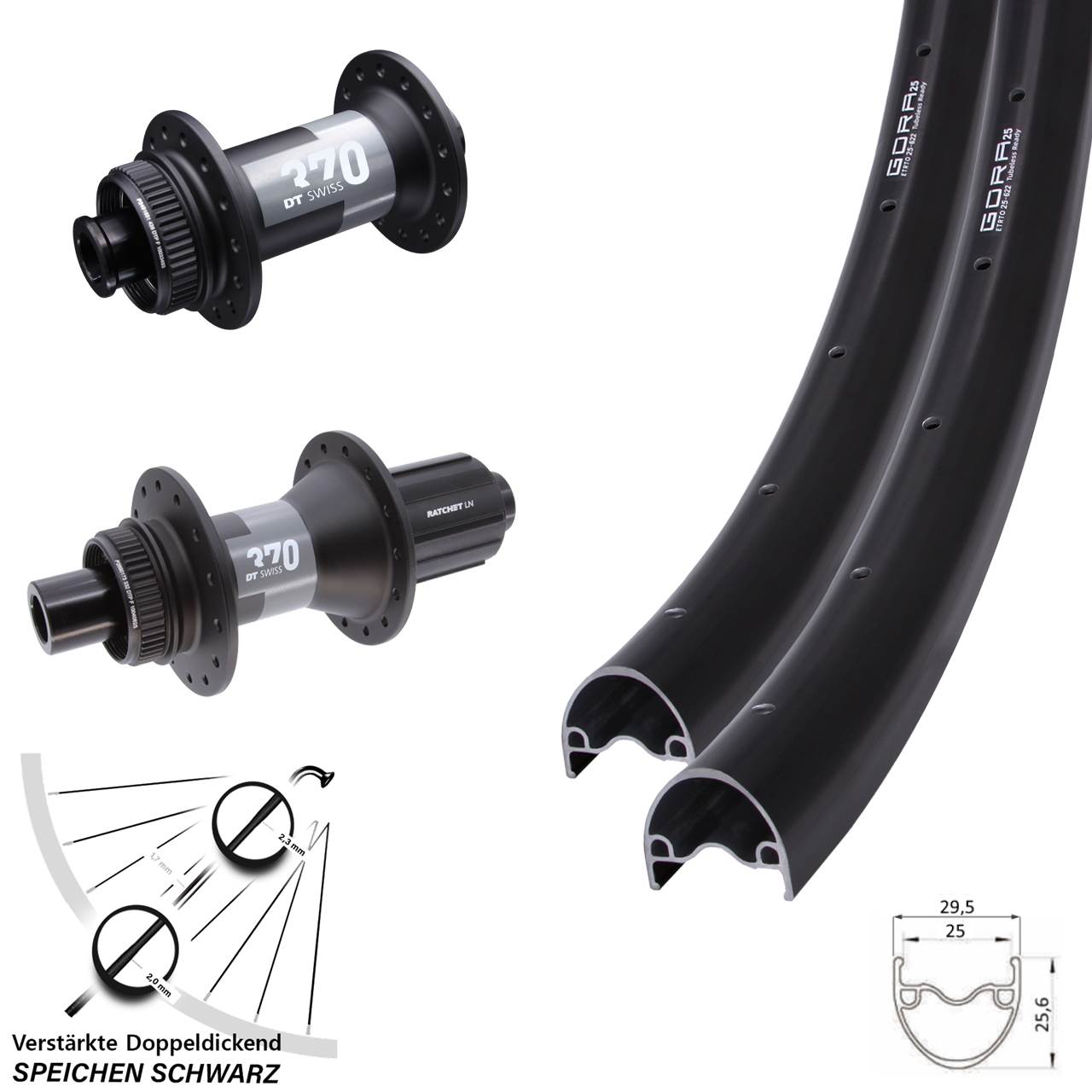 Gora 25 DT Swiss 370 28 Zoll Centerlock Laufradsatz 12x100/142 11-12 fach