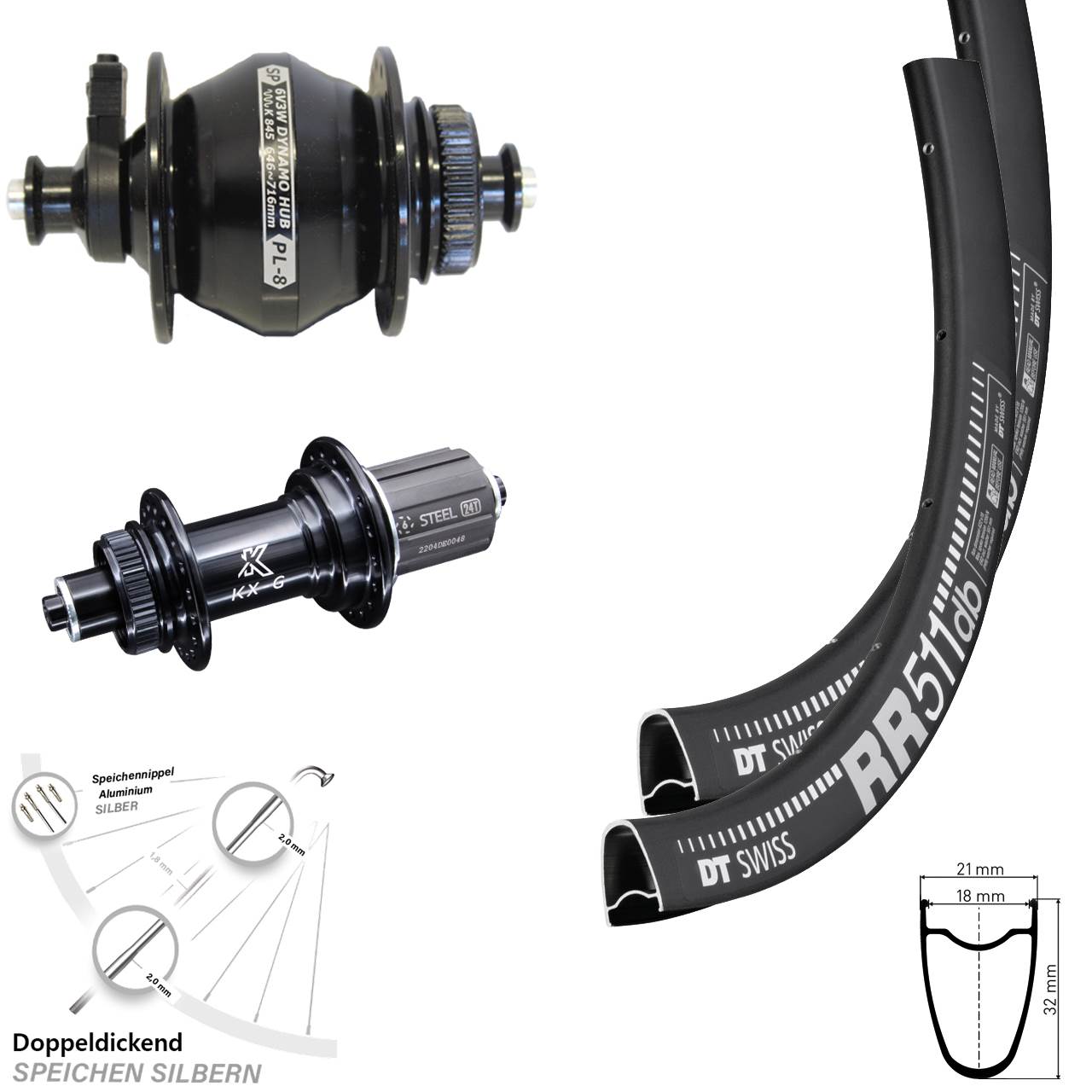 28 Zoll DT Swiss RR 511 KX-GS SP PL-8 Laufradsatz QR 8-12 fach HG
