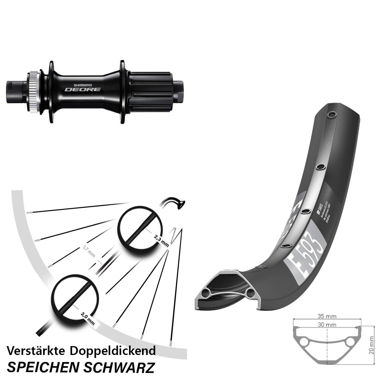 DT Swiss E 593 Shimano Deore 29 Zoll Centerlock Hinterrad 12x148 8-11 fach HG