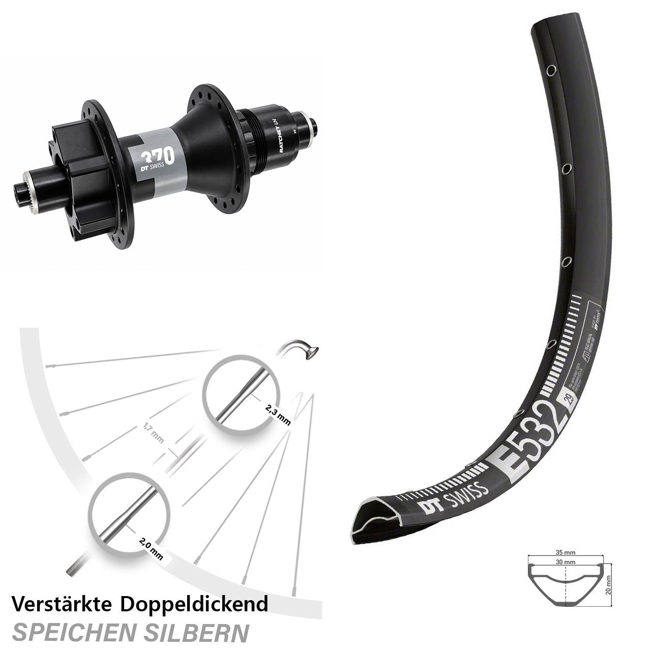 29 Zoll DT Swiss E 532-370 Disc Hinterrad QR SRAM XD