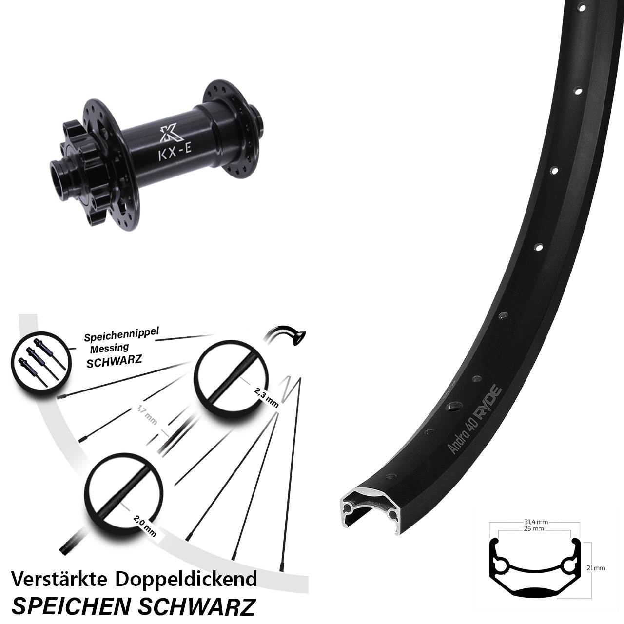 Ryde Andra 40 Disc KX-E Heavy Duty 27,5 Zoll Laufrad 15x110