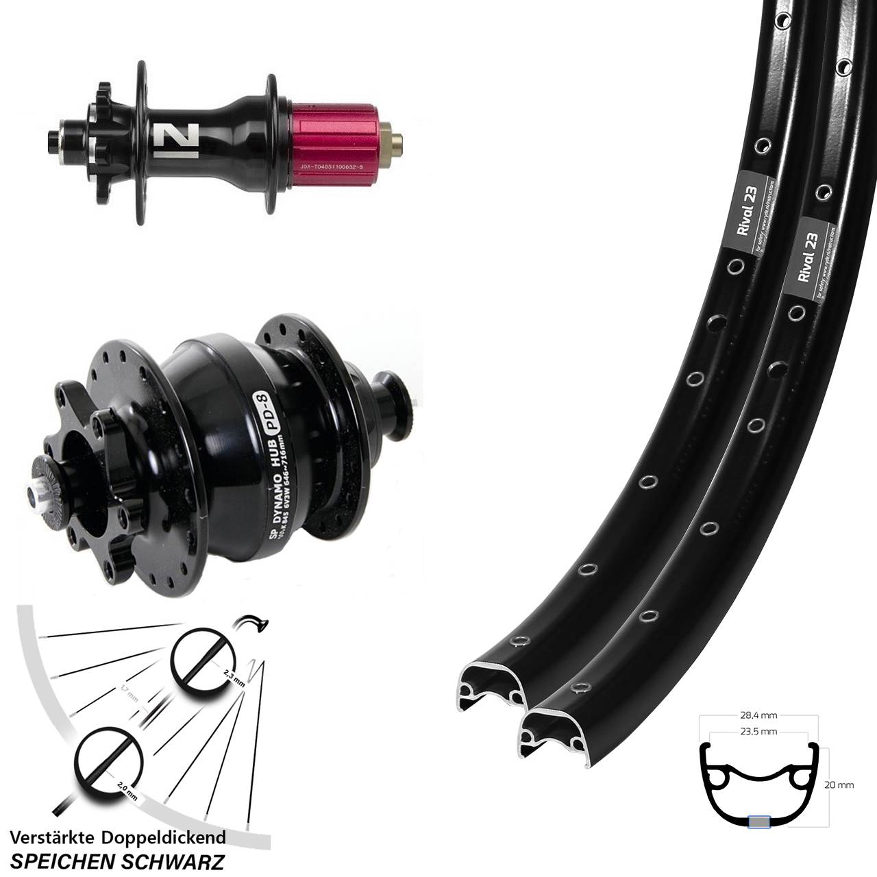 Ryde Rival 23 Novatec Superlight SP PD-8 Disc 6-Loch 27,5 Zoll Laufrad-Satz QR 8-12 fach