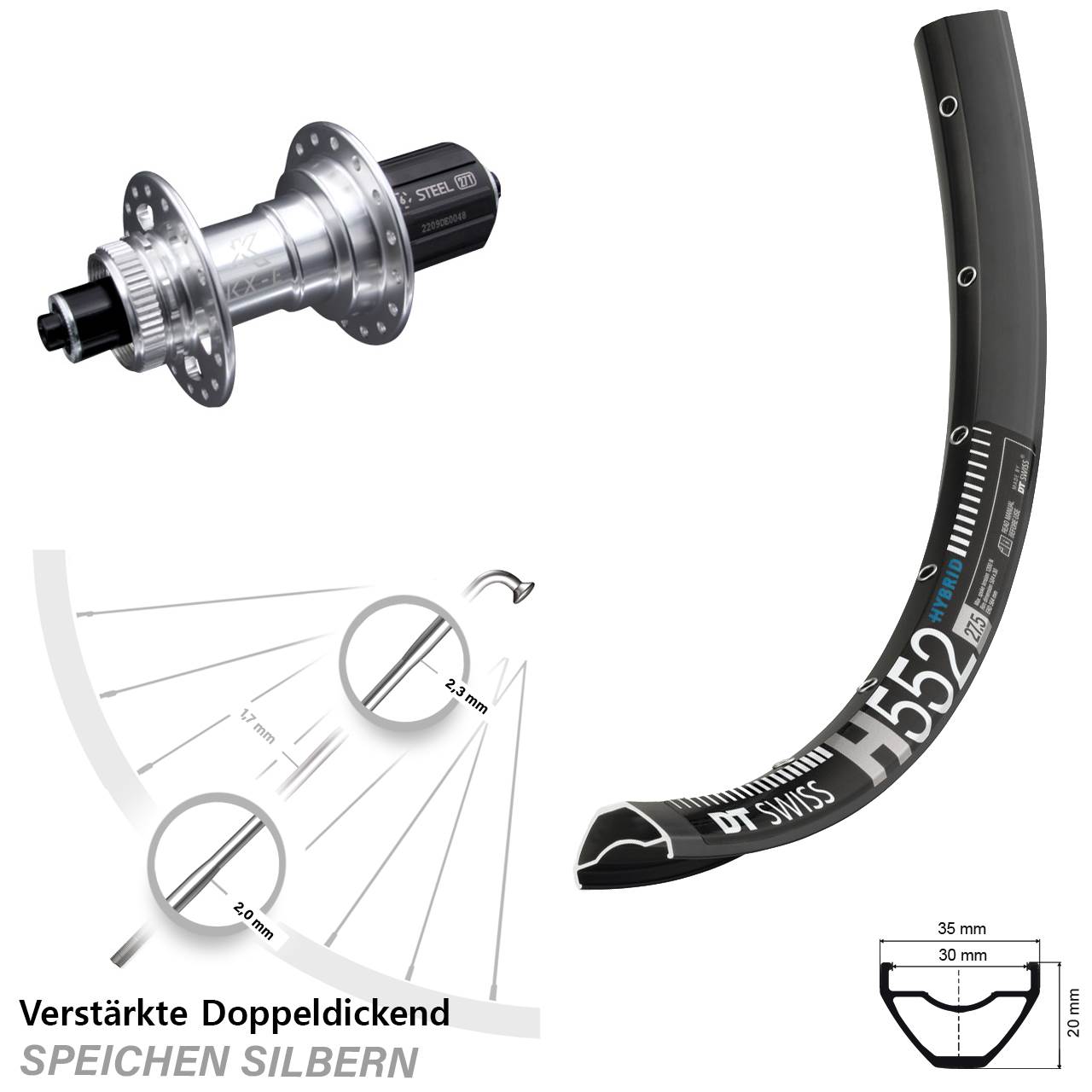 DT Swiss H 552 KX-E verstärkt 29 Zoll Disc Laufrad für Schnellspanner 8-12 fach