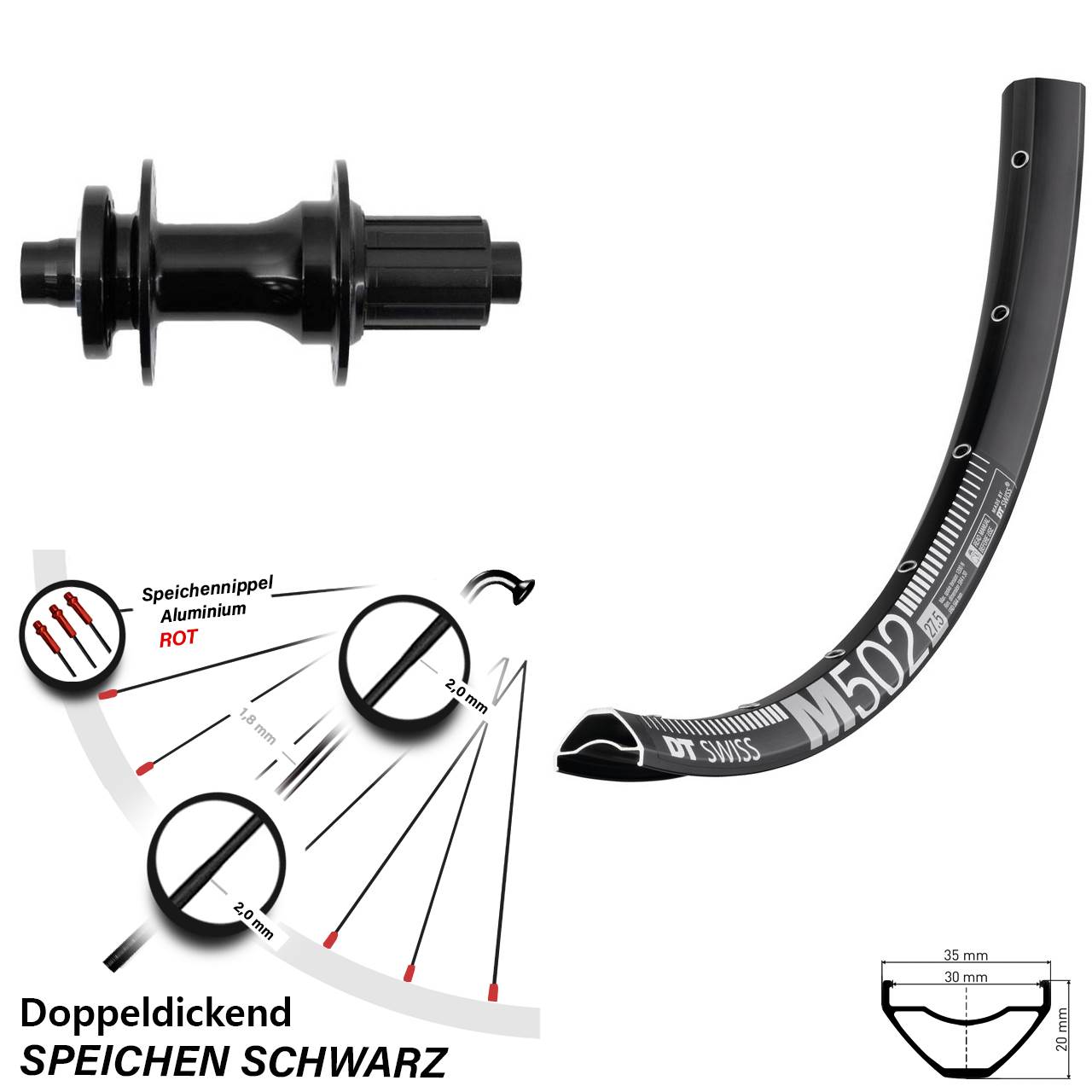 DT Swiss M502 Fastace DA210 27,5 Zoll Hinterrad 6-Loch 12x148 8-12 fach