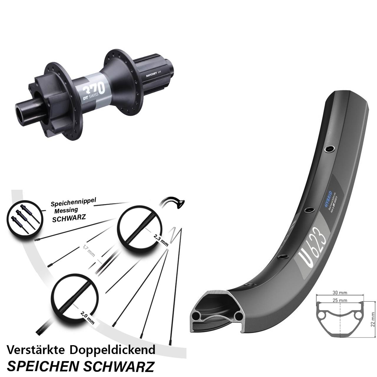 DT Swiss U 623-370 29 Zoll 6-Loch Hinterrad 12x148 8-11 fach