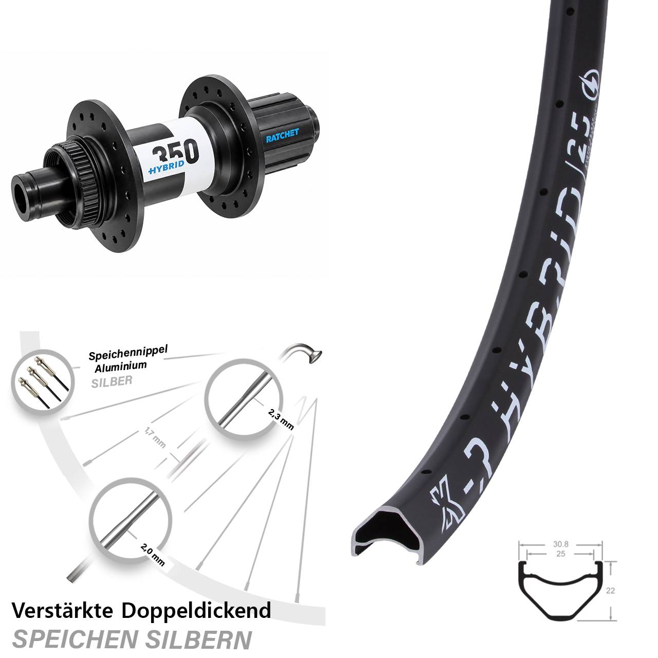 Boost Centerlock Hinterrad 12x148 29 Zoll KX-R Hybrid 25 DT Swiss 350 8-11 fach