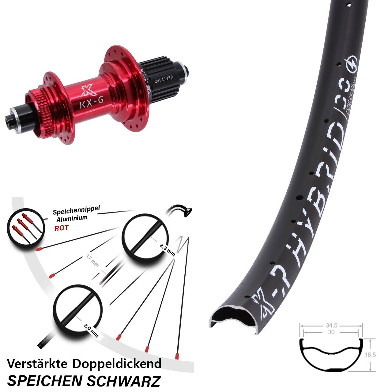29 Zoll KX-GR Hybrid 30 rot Disc Laufrad QR Shimano Micro Spline
