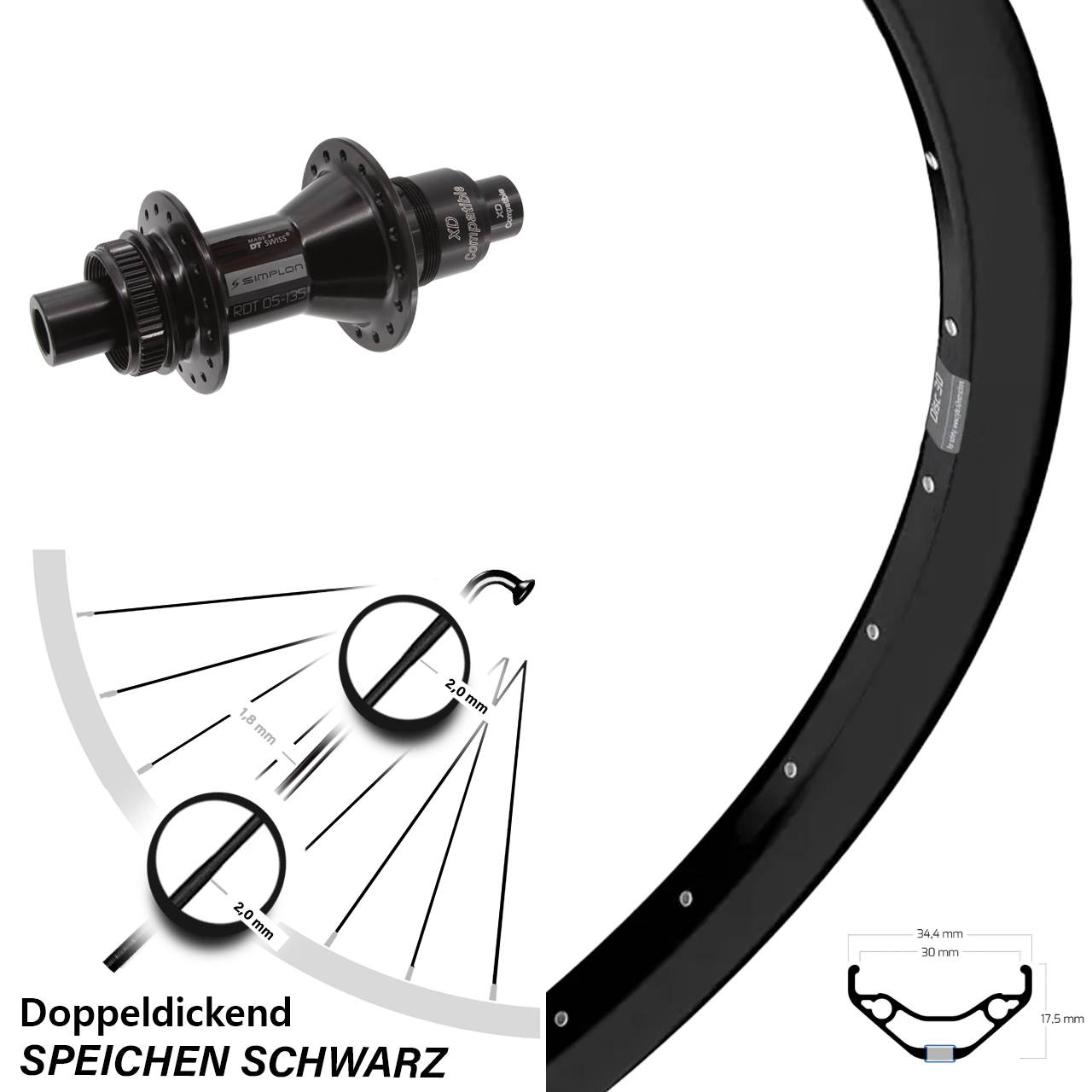 Centerlock Hinterrad 12x142 29 Zoll Ryde Disc 30 DT Swiss 370 XD