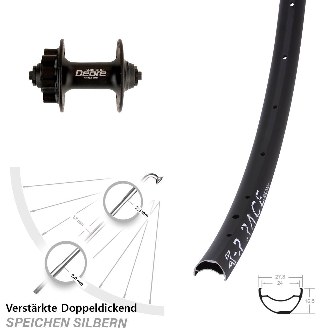 KX-R Race Shimano Deore HB-M525 28 Zoll Vorderrad 6-Loch QR