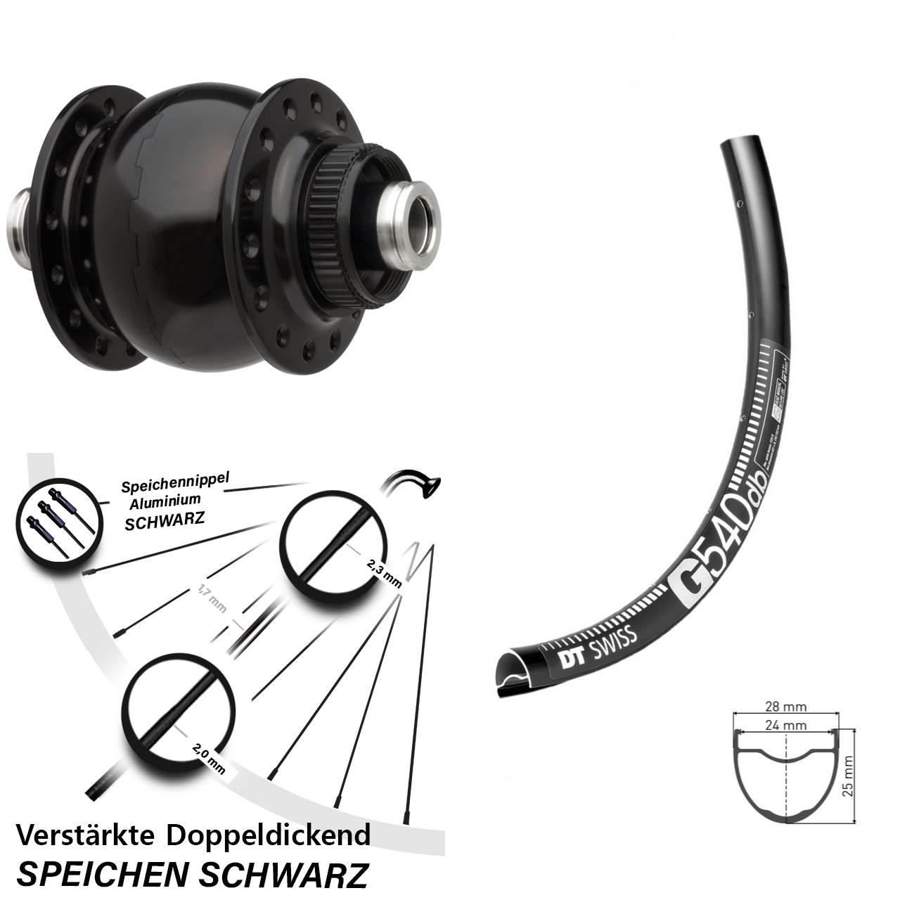 28-29 Zoll verstärktes Nabendynamolaufrad DT Swiss G 540 SON 28 Centerlock Gravel