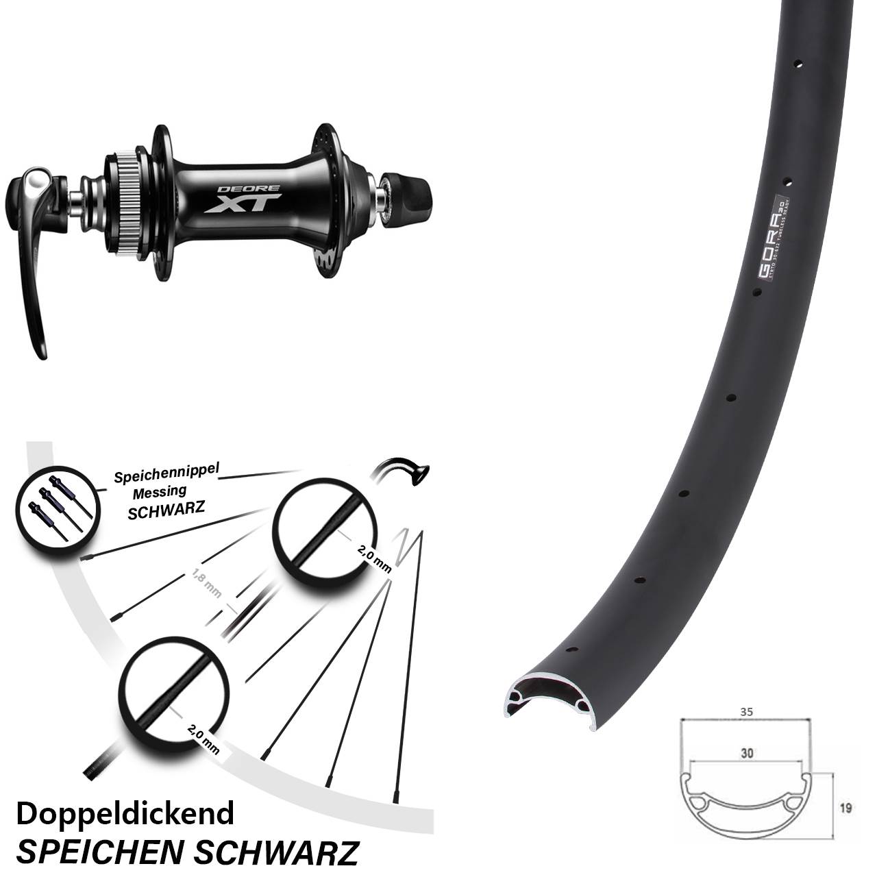 Centerlock Vorderrad 29 Zoll Gora 30 Shimano Deore XT QR