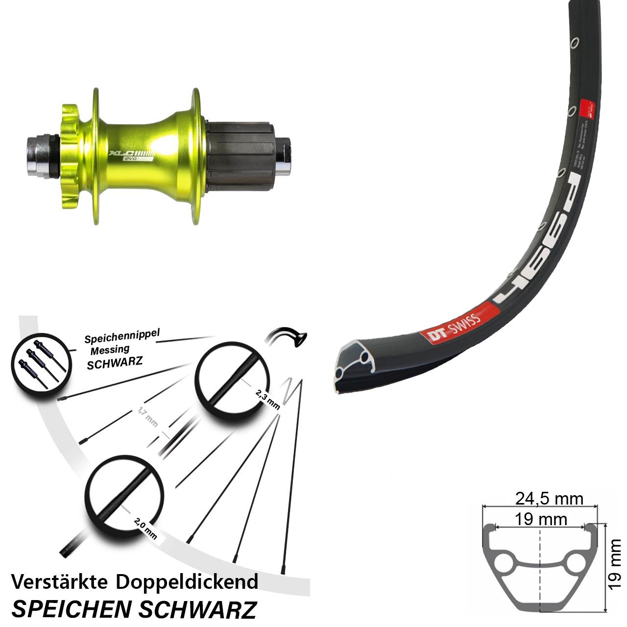 28 Zoll DT Swiss 466d XLC grün Disc Hinterrad 12x142 8-11 fach