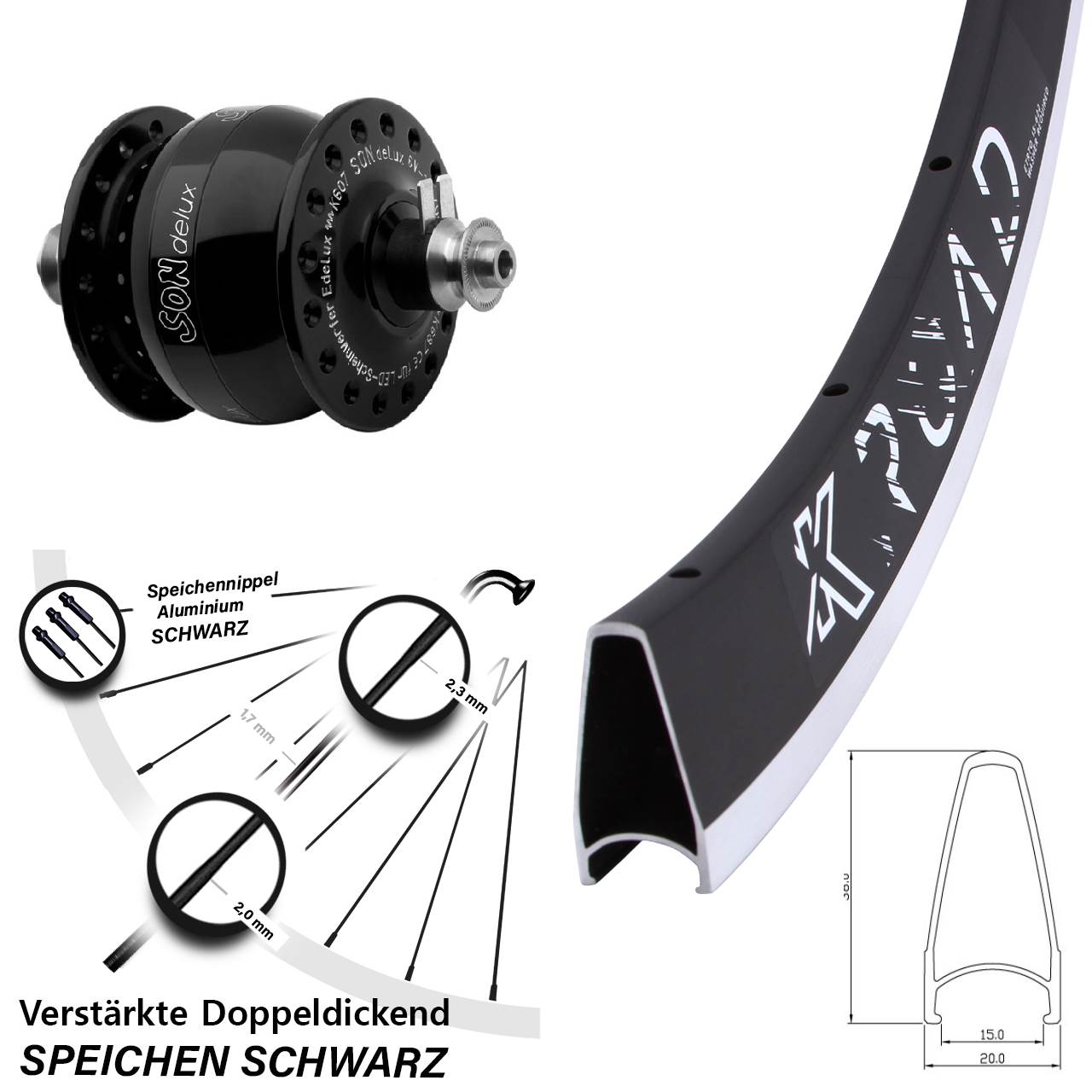 Nabendynamolaufrad 28 Zoll KX Road SONdelux für Schnellspanner