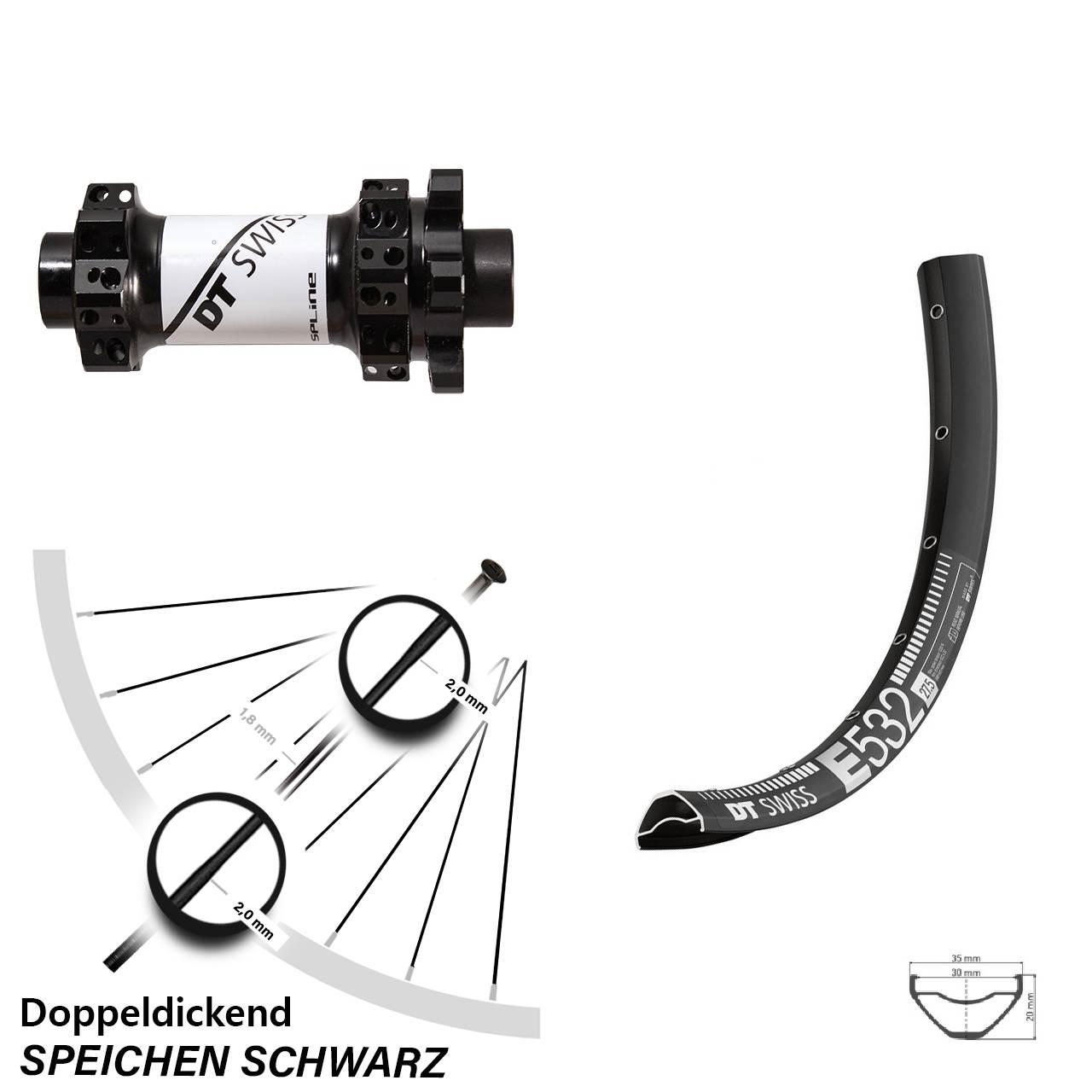 DT Swiss X1900 E 532 15 mm Straightpull Laufrad 27,5 Zoll 6-Loch