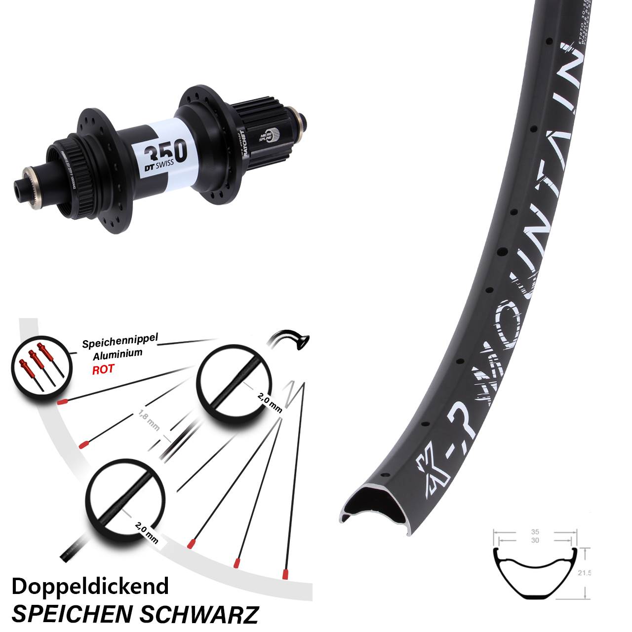 Hinterrad Centerlock QR 27,5 Zoll KX-R Mountain DT Swiss 350 Micro Spline