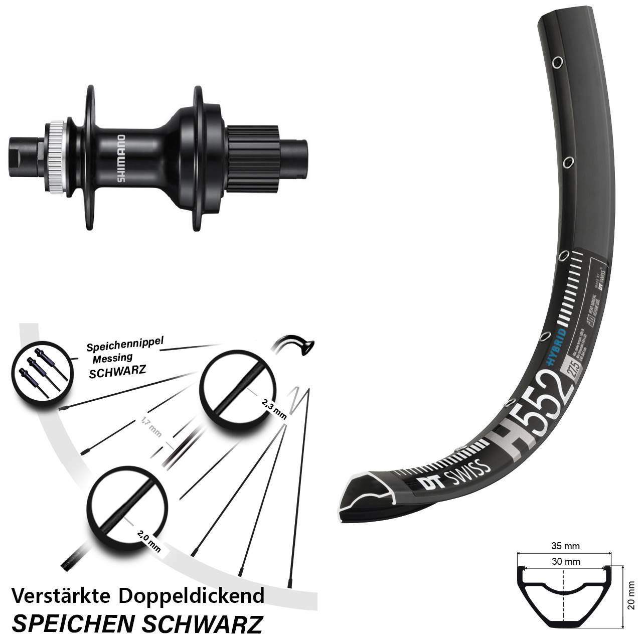 Disc Hinterrad 29 Zoll DT Swiss H 552 Shimano FH-MT510 Micro Spline 12x142