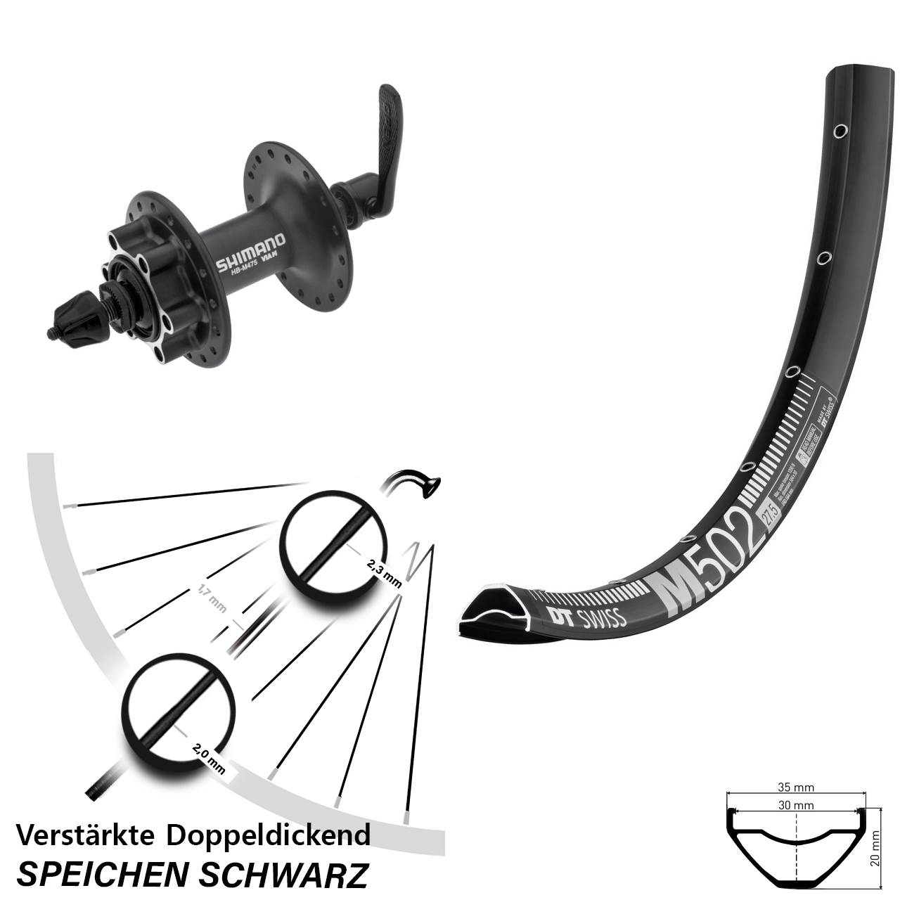 6-Loch Vorderrad QR 29 Zoll DT Swiss M 502 Shimano Alivio