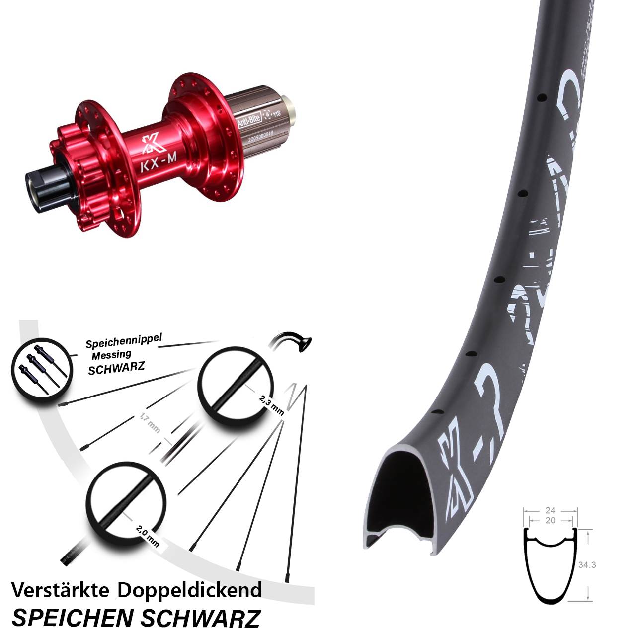 KX-R Road Bikepacking rot 28-29 Zoll Disc Hinterrad 12x142 8-12 fach