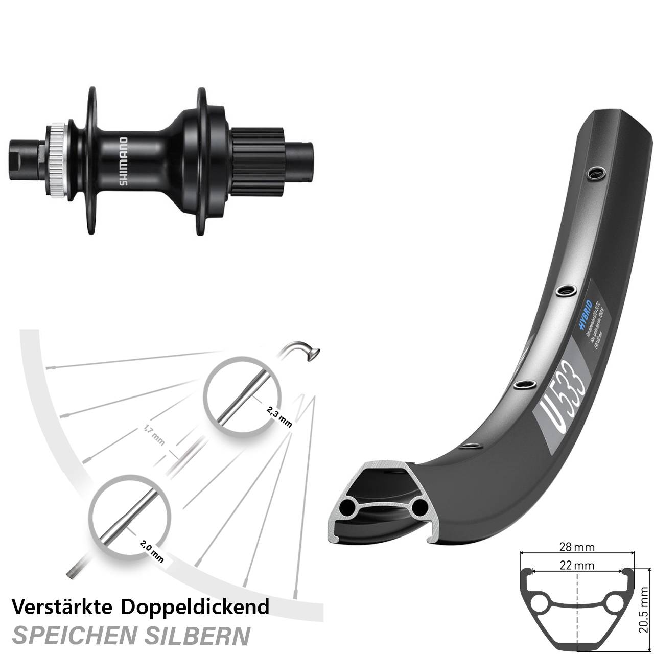 Centerlock Hinterrad 12x142 28 Zoll DT Swiss U533 Shimano FH-MT510 Micro Spline