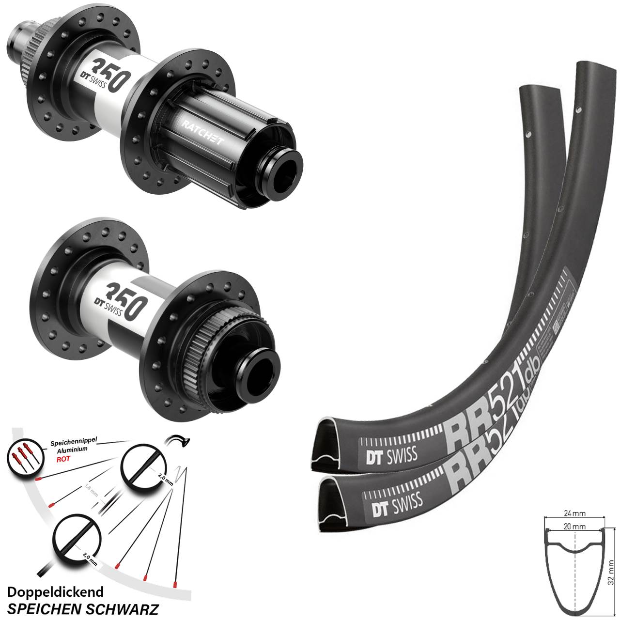 Laufradsatz Rennrad Disc RR 521 DT Swiss 350 Centerlock Steckachse 11-12 fach 28 Zoll