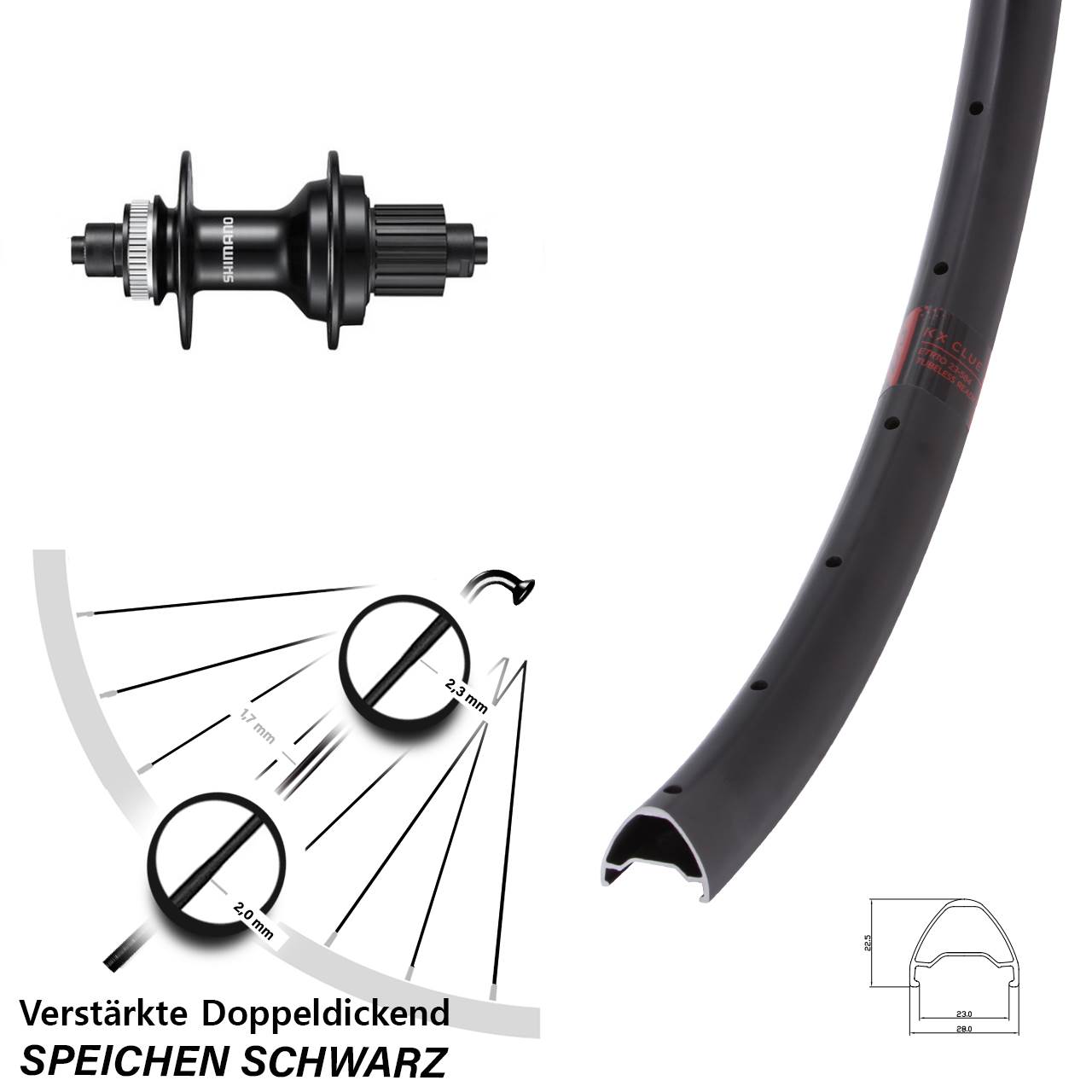 Disc Laufrad 26 Zoll KX Clue Shimano FH-MT500 Micro Spline QR