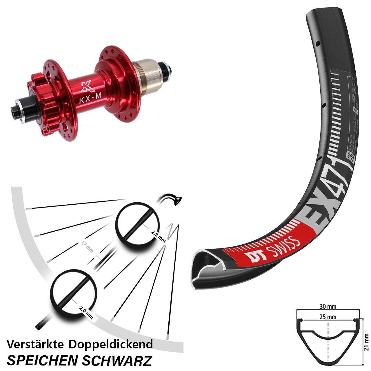 DT Swiss EX 471 KX-M rot 650B Hinterrad 6-Loch QR XD
