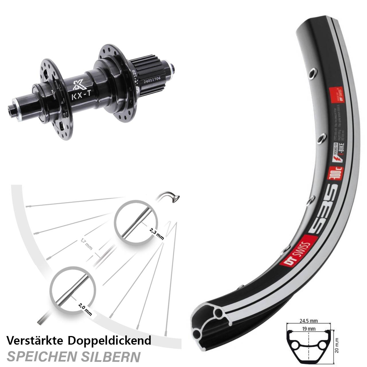 Hinterrad 28 Zoll DT Swiss 535 KX-T Micro Spline QR