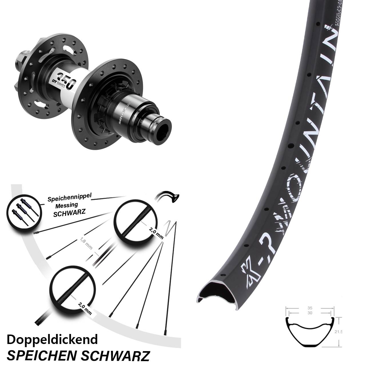 27,5 Zoll KX-R Mountain DT Swiss 350 DEG 72 6-Loch Hinterrad 12x148 XD