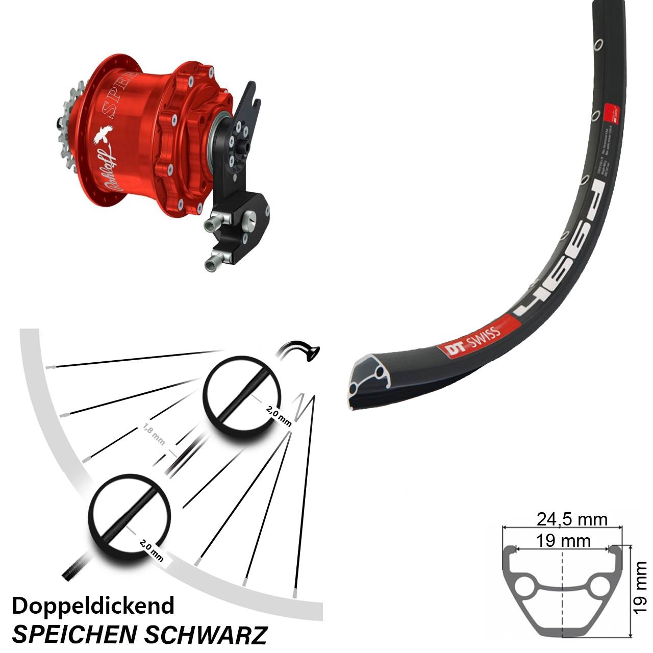 Disc Hinterrrad 29 Zoll DT Swiss 466 Rohloff 500/14 CC DB OEM2 Tandem rot