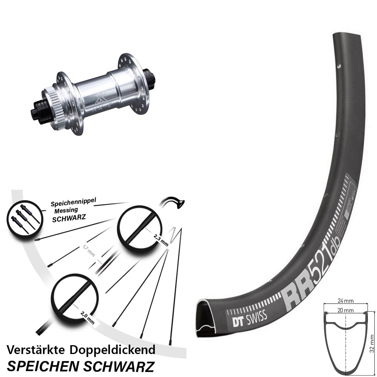 DT Swiss RR521 KX-E 28 Zoll Centerlock Vorderrad QR