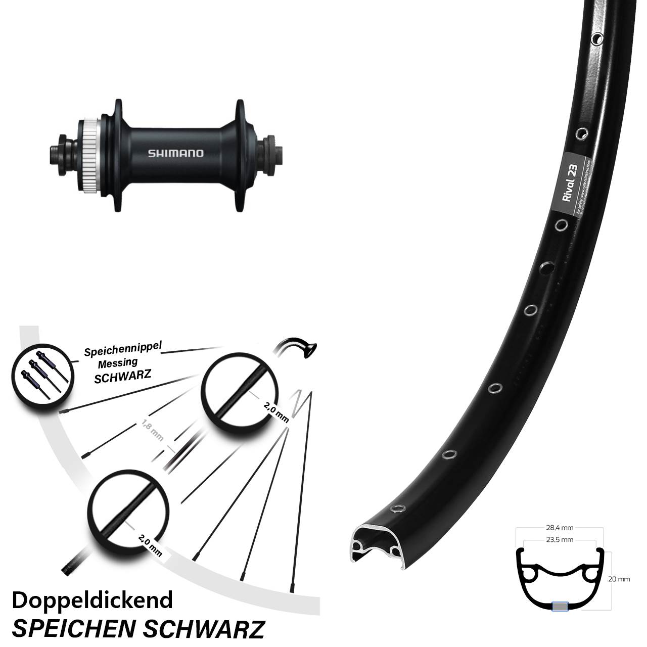 Disc Vorderrad für Schnellspanner 27,5 Zoll Ryde Rival 23 Shimano Alivio