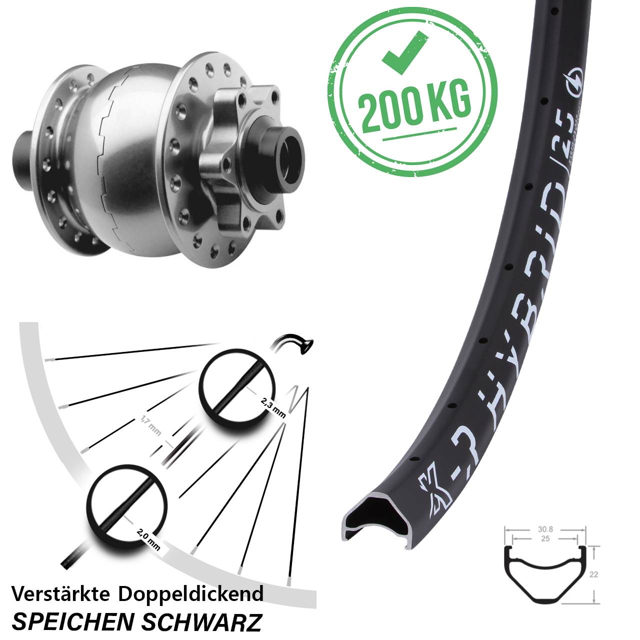 Disc Dynamo-Vorderrad 15x100 650B KX-R Hybrid 25 SON 28
