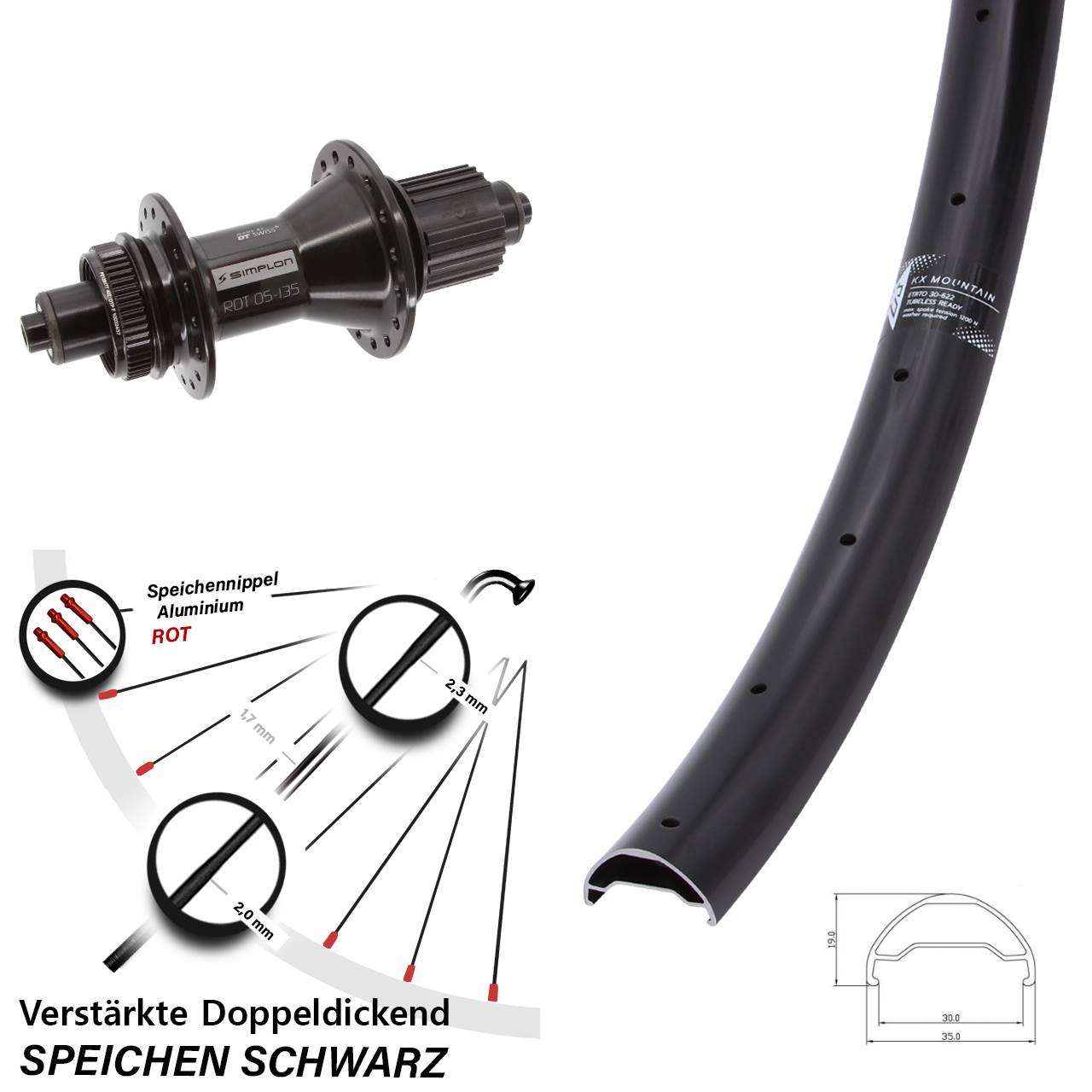 29 Zoll KX Mountain TR DT Swiss 370 Hybrid Disc Laufrad QR Micro Spline