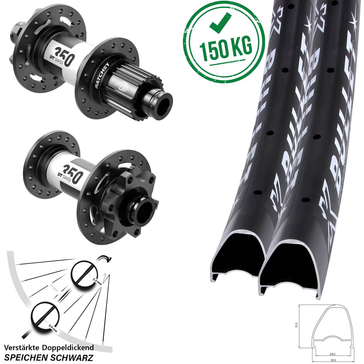 Disc Laufradsatz 28-29 Zoll KX Bullet OS DT Swiss 350 Micro Spline 15x110 12x148 Boost