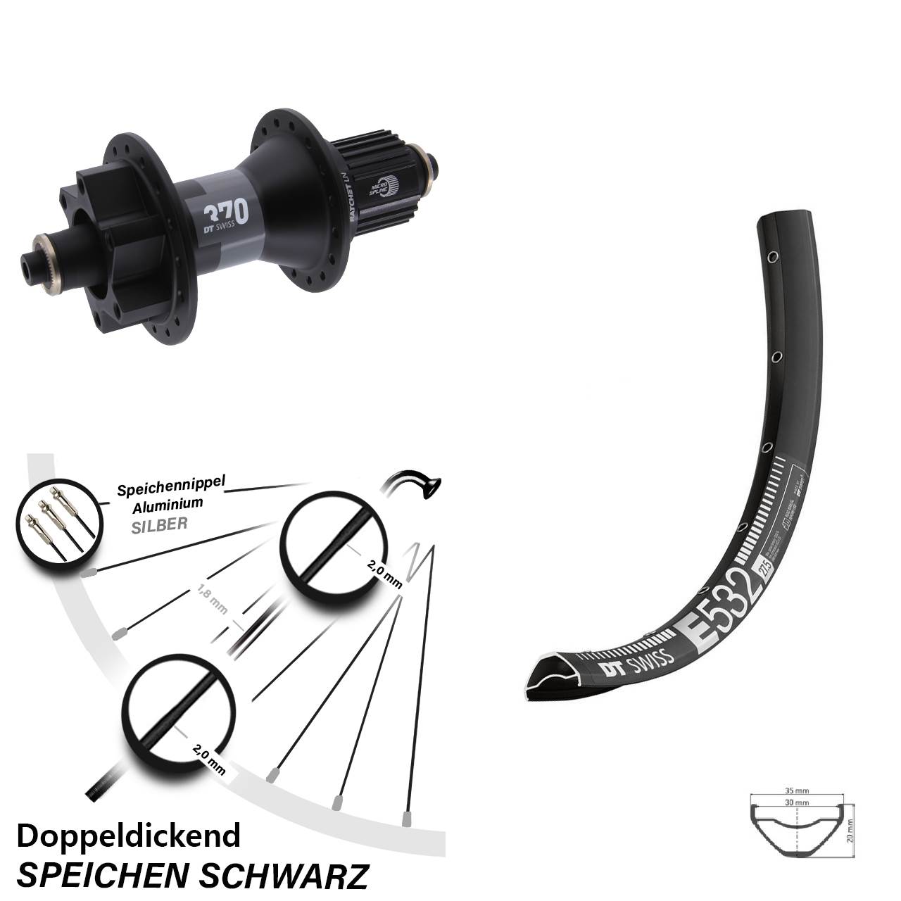 Disc Laufrad 29 Zoll DT Swiss E 532-370 Micro Spline für Schnellspanner
