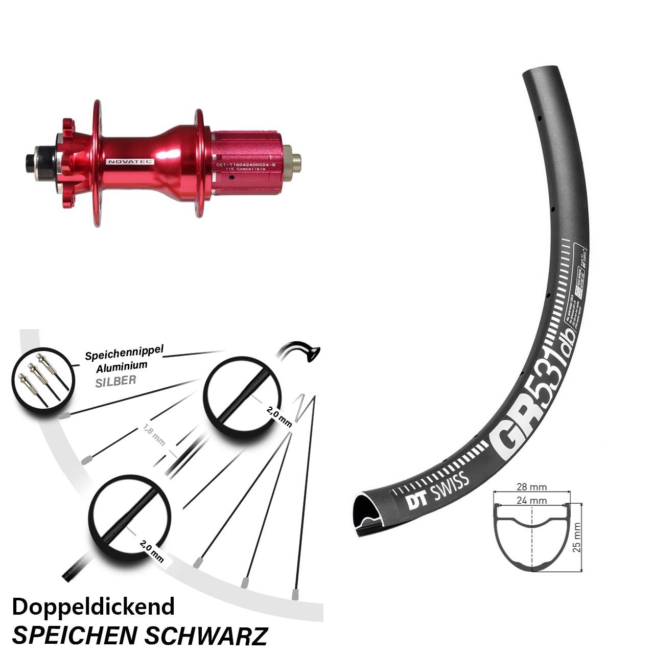 Hinterrad 6-Loch für Schnellspanner 28-29 Zoll DT Swiss GR531 Novatec D792 8-12 fach