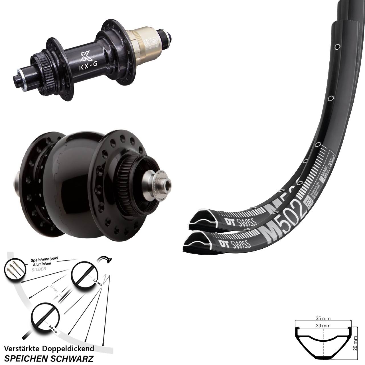 DT Swiss M 502 KX-G SONdelux 29 Zoll Disc Laufrad-Satz für Schnellspanner XDR 11-12 fach