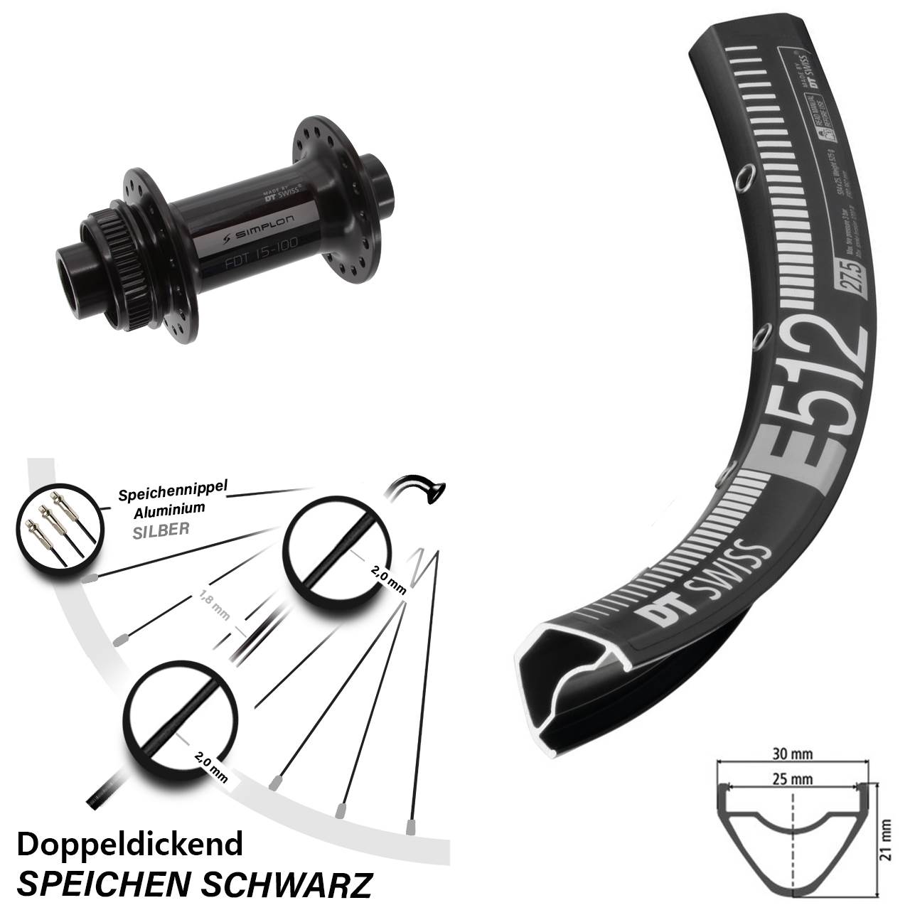 29 Zoll DT Swiss E 512 370 Vorderrad Centerlock 15x100