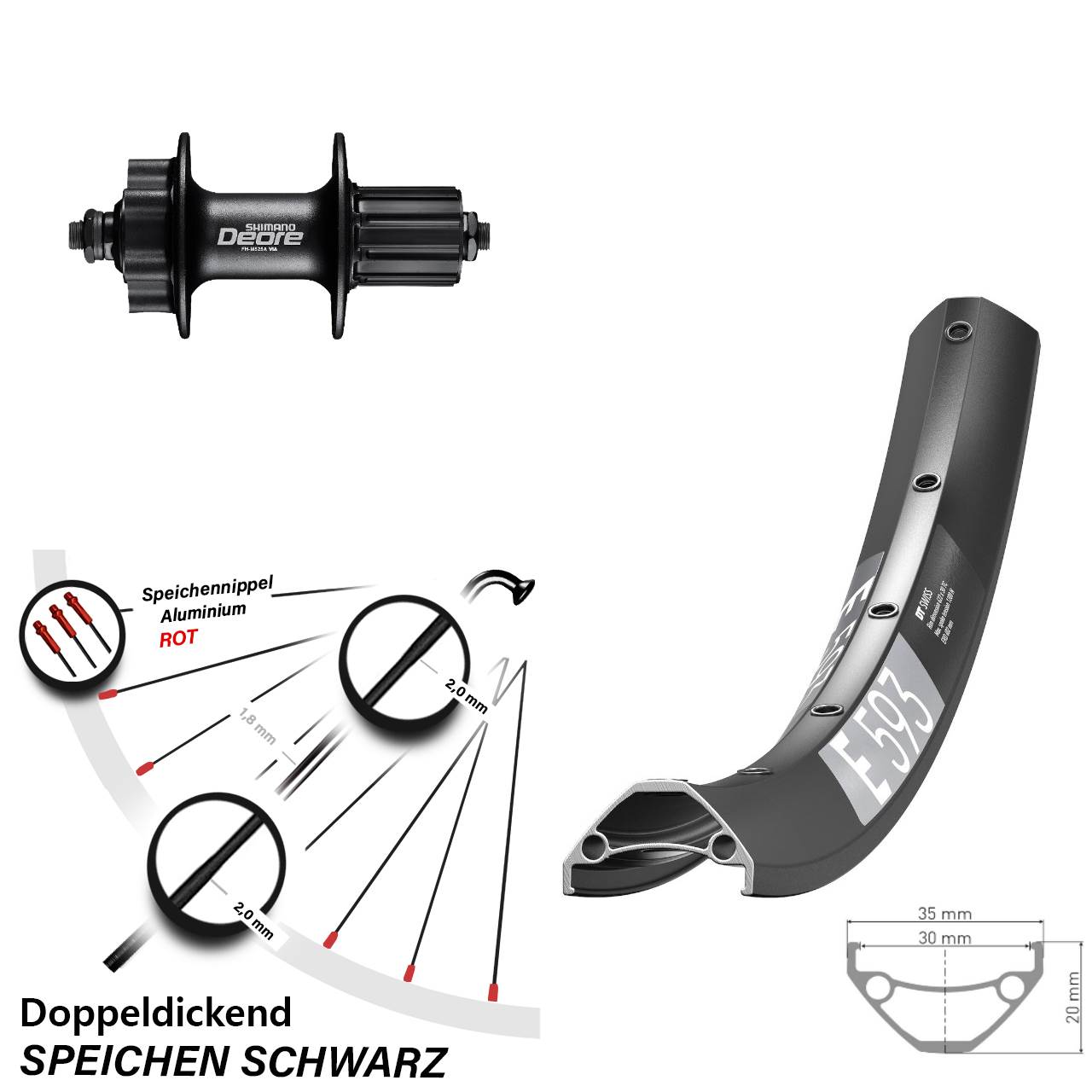 Disc Hinterrad für Schnellspanner 650B DT Swiss E593 Shimano Deore 8-11 fach HG