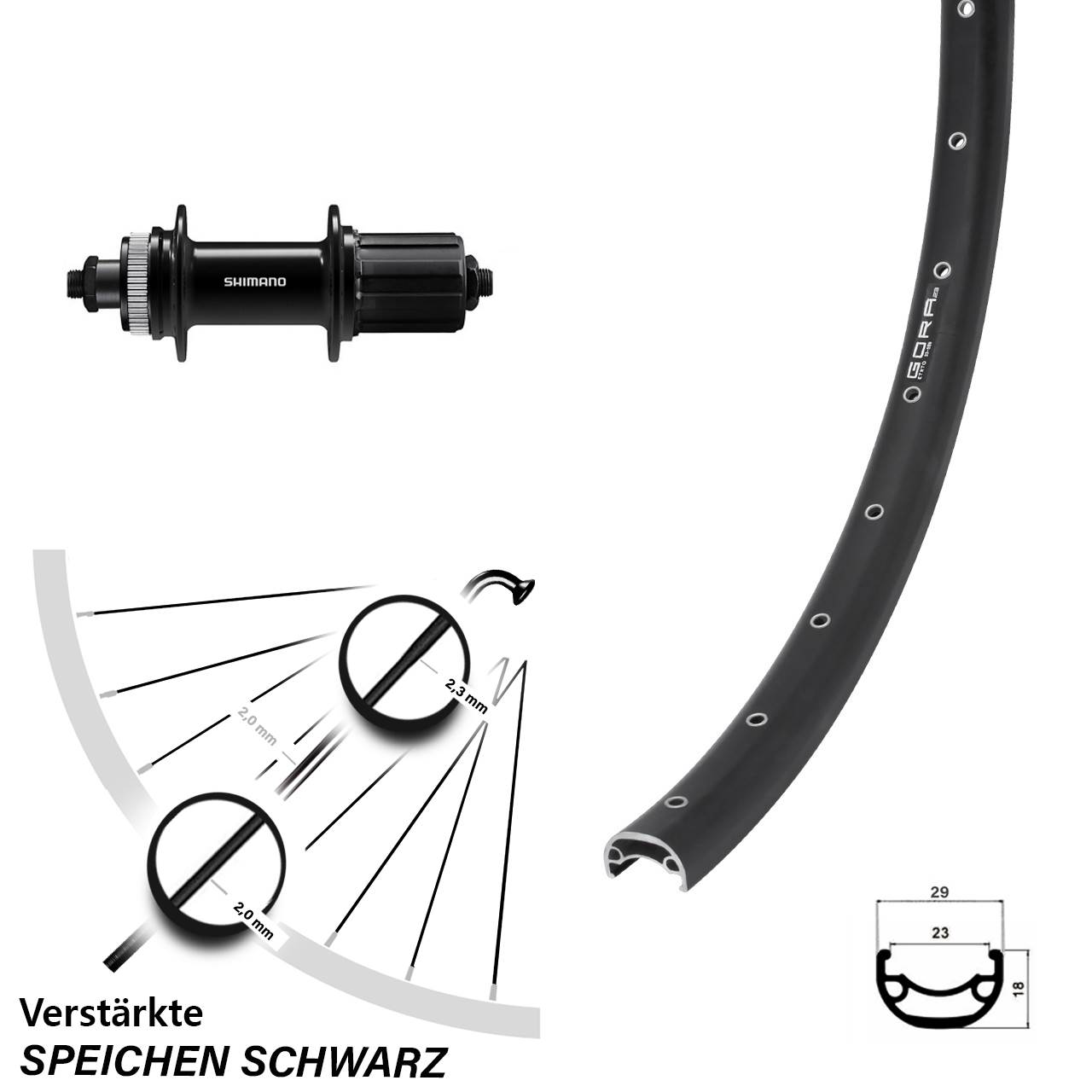 Disc Laufrad für Schnellspanner 26 Zoll Gora 23 Shimano FH-QC400 8-11 fach