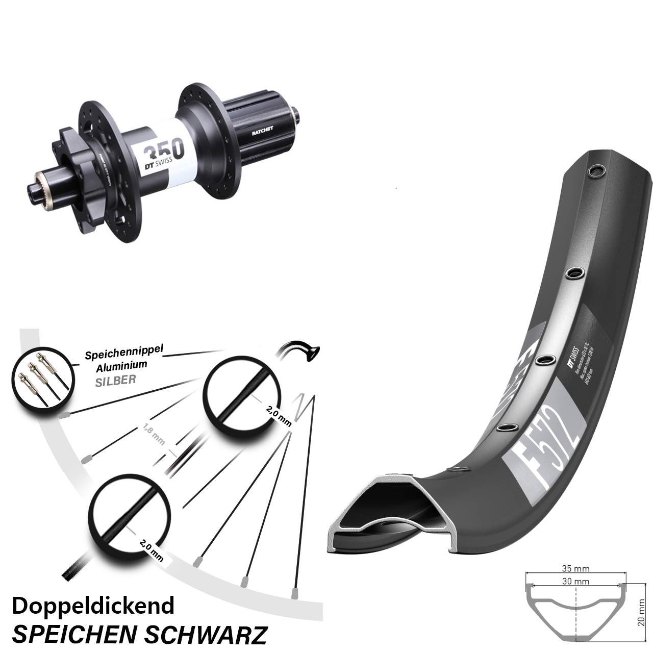 Hinterrad 29 Zoll DT Swiss F 572-350 6-Loch 8-11 fach QR