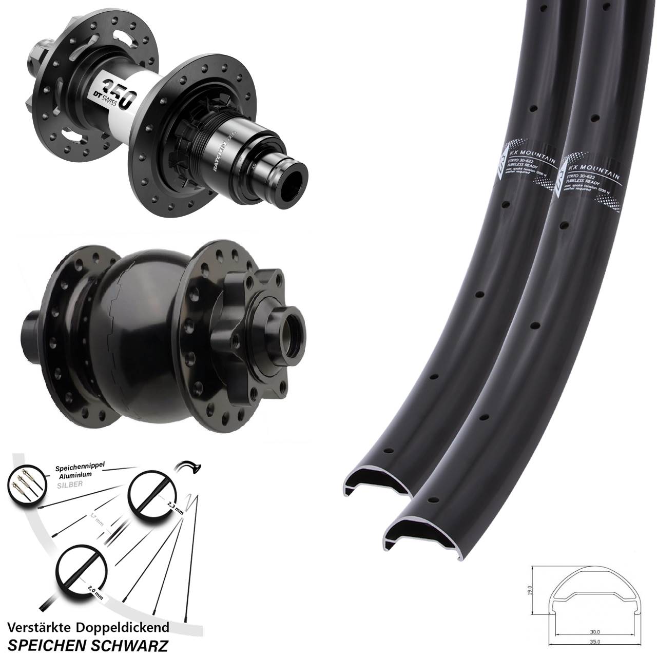 Disc Laufrad-Satz 15x110 12x148 29 Zoll KX Mountain TR DT Swiss 350 DEG72 SON 28 SRAM XD
