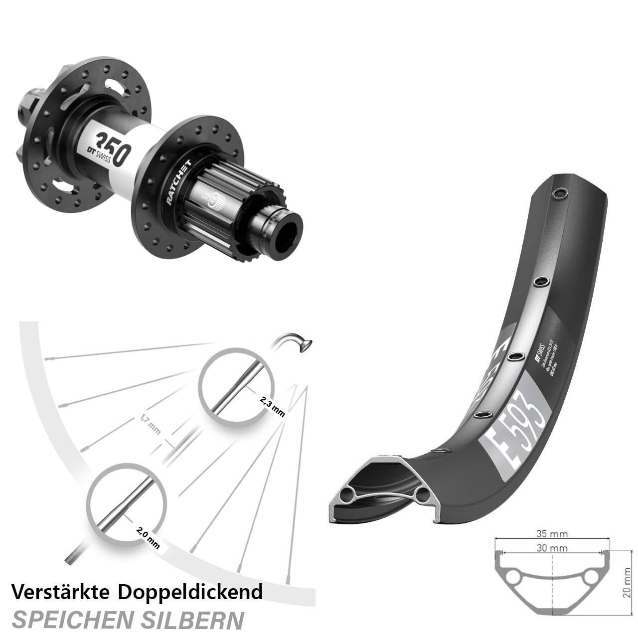 DT Swiss E593-350 29 Zoll Disc Laufrad 12x148 Micro Spline
